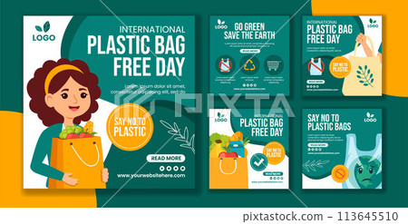 Plastic Bag Free Day Social Media Post Flat Cartoon Hand Drawn Templates Background Illustration 113645510
