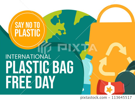Plastic Bag Free Day Social Media Background Flat Cartoon Hand Drawn Templates Illustration 113645517