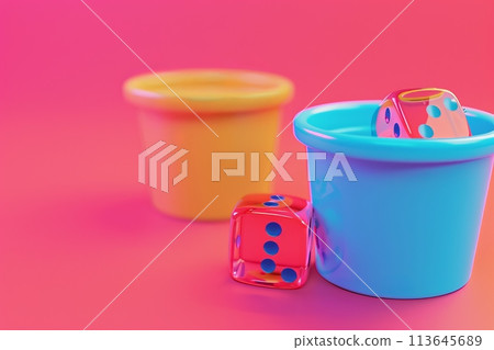 Three dice are sitting on a checkered table with Generative AI 113645689