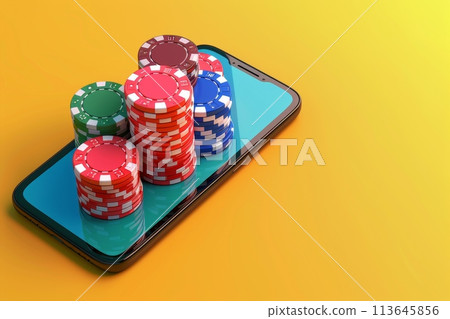 A tablet with a game of poker on it with Generative AI 113645856