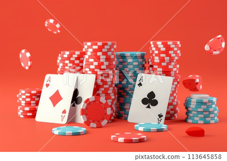 A pile of poker chips and a card with a spade on it with Generative AI 113645858