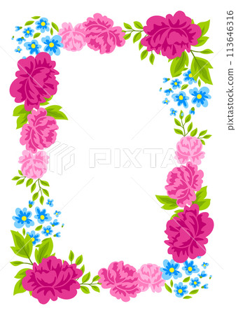 Frame with pretty flowers. Beautiful decorative natural plants and leaves. 113646316