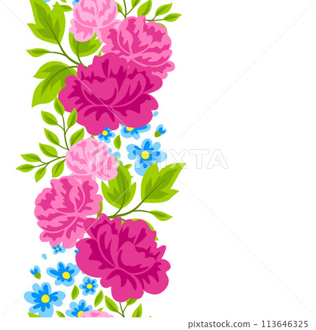 Pattern with pretty flowers. Beautiful decorative natural plants and leaves. 113646325
