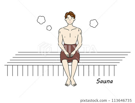 A refreshing man who likes saunas enjoying sauna in a sauna room. Totono sauna boy simple illustration A refreshing man who likes saunas enjoying sauna in a sauna room. Totono sauna boy simple illustration 113646735