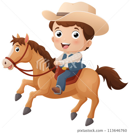 Cartoon young cowboy riding on a horse 113646760