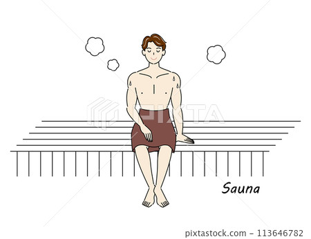 A refreshing man who likes saunas enjoying sauna in a sauna room. Totono sauna boy simple illustration A refreshing man who likes saunas enjoying sauna in a sauna room. Totono sauna boy simple illustration 113646782
