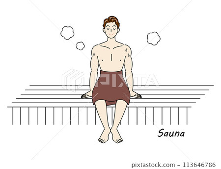 一個喜歡桑拿的清爽男人在桑拿房享受桑拿 Toto 桑拿男孩簡單插圖 一個喜歡桑拿的清爽男人在桑拿房享受桑拿 Toto 桑拿男孩簡單插圖 113646786