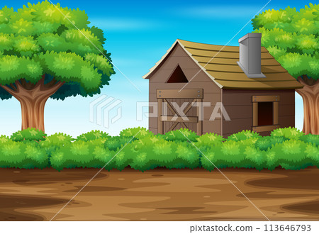 Nature landscape background with tree and house 113646793