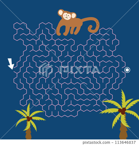 Maze game Labyrinth Monkey vector illustration. Colorful puzzle for kids 113646837
