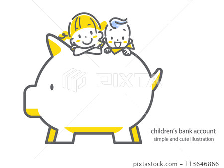 Image of a child opening a bank account: Simple and stylish line drawing illustration 113646866