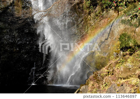 A gust of wind blowing waterfall and a rainbow 113646897