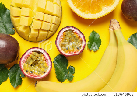 Concept of delicious and fresh exotic fruits Concept of delicious and fresh exotic fruits 113646962