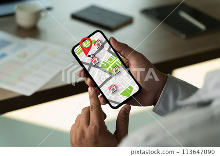 Hand Holding Cphone With Navigation LOCAL map Online Shopping And Local Shop Support Hand Holding Cphone With Navigation LOCAL map Online Shopping And Local Shop Support 113647090