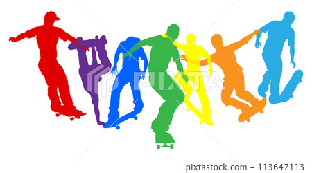 Skateboarder Skateboarding Silhouette People Set 113647113