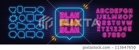 Blah neon sign in the speech bubble on brick wall background. Blah neon sign in the speech bubble on brick wall background. 113647650