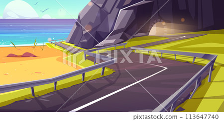 Winding asphalt road over cliff 113647740