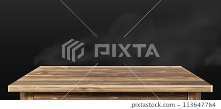 Wooden rustic table top on black background 113647764