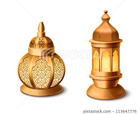 3d ramadan lantern. Islam eid fanous lamp vector 113647776