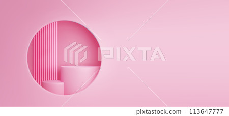 3d pink podium with neon light abstract platform 113647777