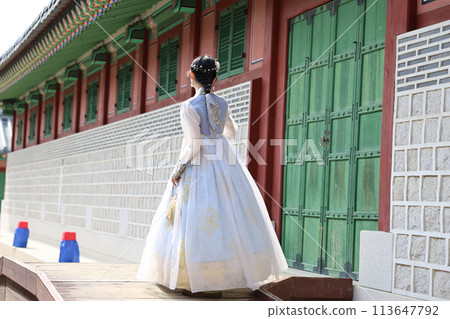 Hanbok/Chimajeogori woman in her 20s, back view 113647792