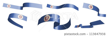 Set of holiday ribbons. Flag of american state of Minnesota waving in wind. Separation into lower and upper layers. Design element. Vector on white background Set of holiday ribbons. Flag of american state of Minnesota waving in wind. Separation into lower and upper layers. Design element. Vector on white background 113647938
