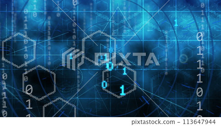 Image of binary coding, data processing over computer circuit board Image of binary coding, data processing over computer circuit board 113647944