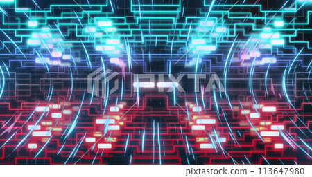 Image of data processing over computer circuit board 113647980