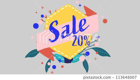 Image of sale 20 percent text over banner and flowers moving in hypnotic motion Image of sale 20 percent text over banner and flowers moving in hypnotic motion 113648007