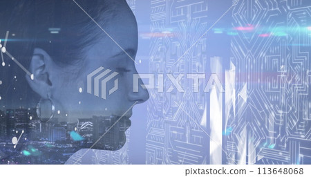 Image of network of connections over woman 113648068