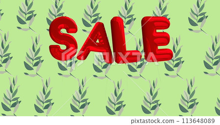 Image of sale text in red balloon letters over flowers moving in hypnotic motion 113648089