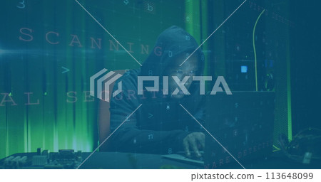 Image of data processing over african american male hacker Image of data processing over african american male hacker 113648099