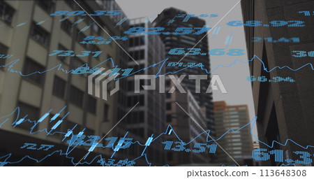Image of financial data processing over cityscape Image of financial data processing over cityscape 113648308