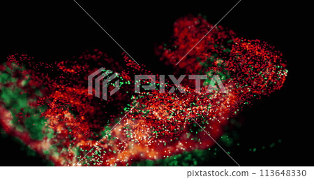 Image of moving glowing lights and waves over black background Image of moving glowing lights and waves over black background 113648330