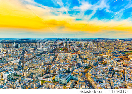 View from the Montparnasse tower on Paris in early spring. View from the Montparnasse tower on Paris in early spring. 113648374