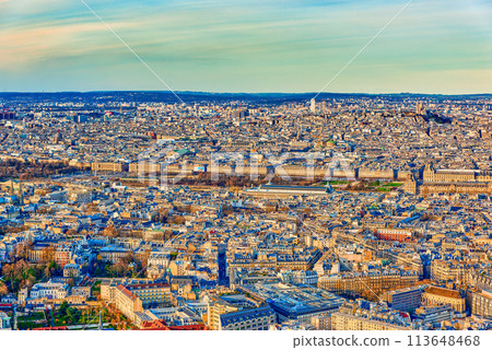 View from the Montparnasse tower on Paris in early spring. 113648468