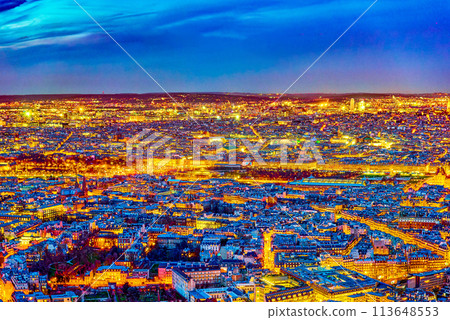 View from the Montparnasse tower on Paris in early spring. 113648553