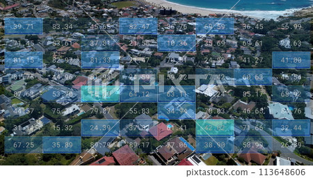 Image of financial data processing over cityscape Image of financial data processing over cityscape 113648606