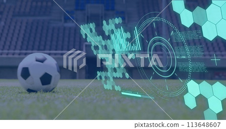 Image of scope scanning and data processing over caucasian man playing football Image of scope scanning and data processing over caucasian man playing football 113648607
