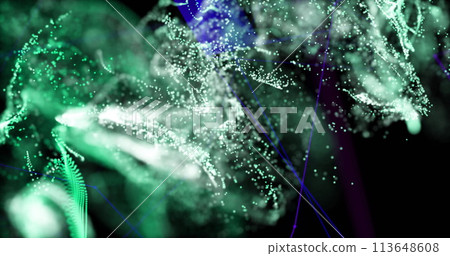 Image of moving glowing lights and waves over black background Image of moving glowing lights and waves over black background 113648608