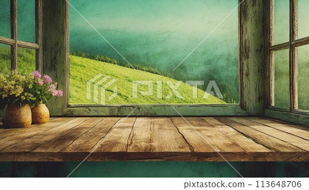 Window nature landscape spring summer indoor copy space background 113648706