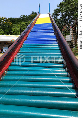 Colorful Rollers on Slide in Park Colorful Rollers on Slide in Park 113648935