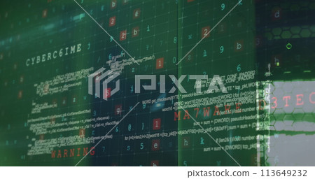 Image of data processing and cyber attack warning over computer servers Image of data processing and cyber attack warning over computer servers 113649232