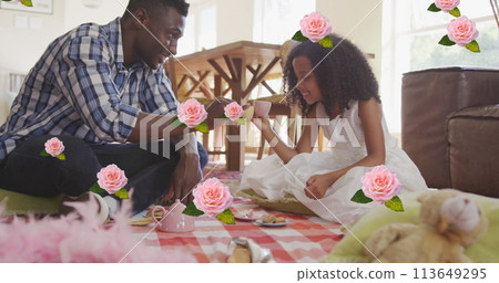 Image of african american father and daughter playing in living room Image of african american father and daughter playing in living room 113649295
