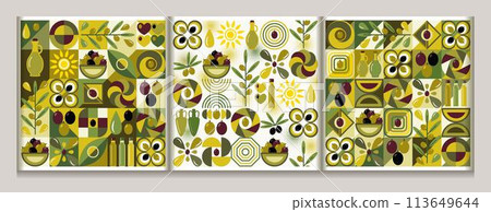 Patterns with olives in simple geometric style Patterns with olives in simple geometric style 113649644