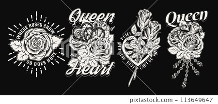 Set of black and white labels with roses 113649647