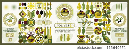 Olive oil themed design elements in simple style 113649651