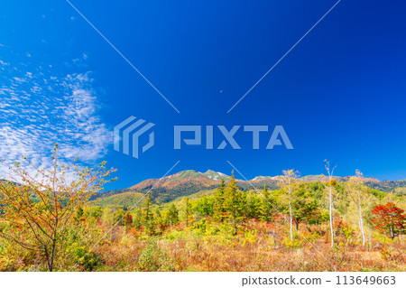 (長野縣)秋天的乘鞍高原,從一之川地看到的山頂 (長野縣)秋天的乘鞍高原,從一之川地看到的山頂 113649663