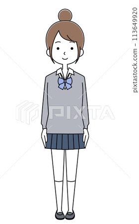 女高中生的插畫（緞帶開襟衫） 113649920