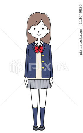 Illustration of a high school girl (ribbon, blazer) 113649926