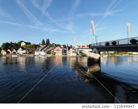 Road bridge over Rhine River in European STEIN am RHEIN town in SWITZERLAND 113649947